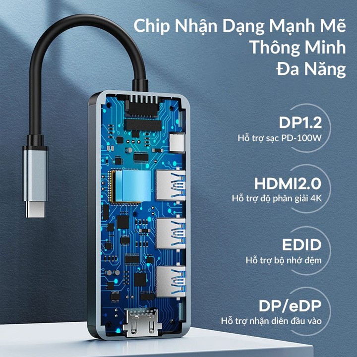 HUB Chuyển đổi 5 trong 1 Remax RU-U5 1 cổng Type c ra 01 Cổng HDMI 03 Cổng USB 3.0 và 01 Cổng Type C tích hợp PD