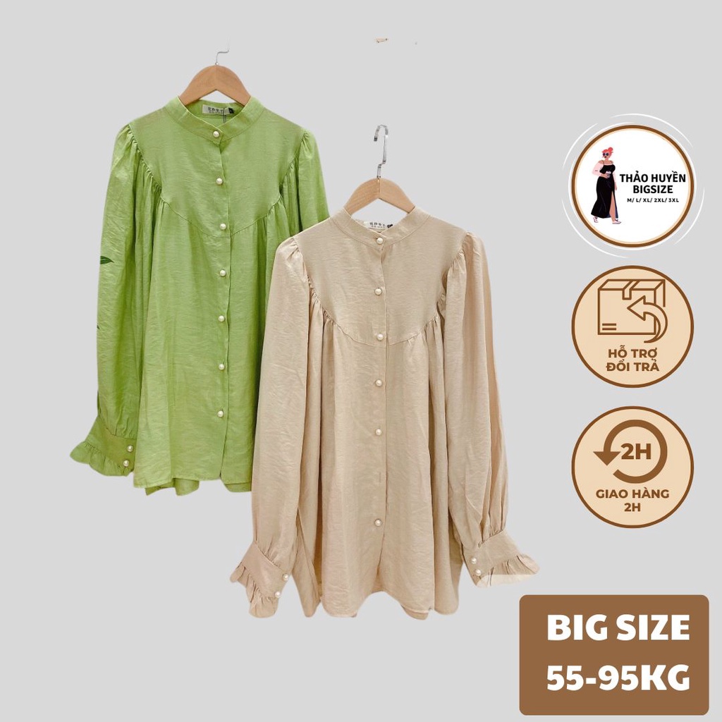 Áo Somi Bigsize Nữ Cổ Tàu Khuy Ngọc, Áo Bigsize Nữ Áo Kiểu Babydoll (55-95kg)