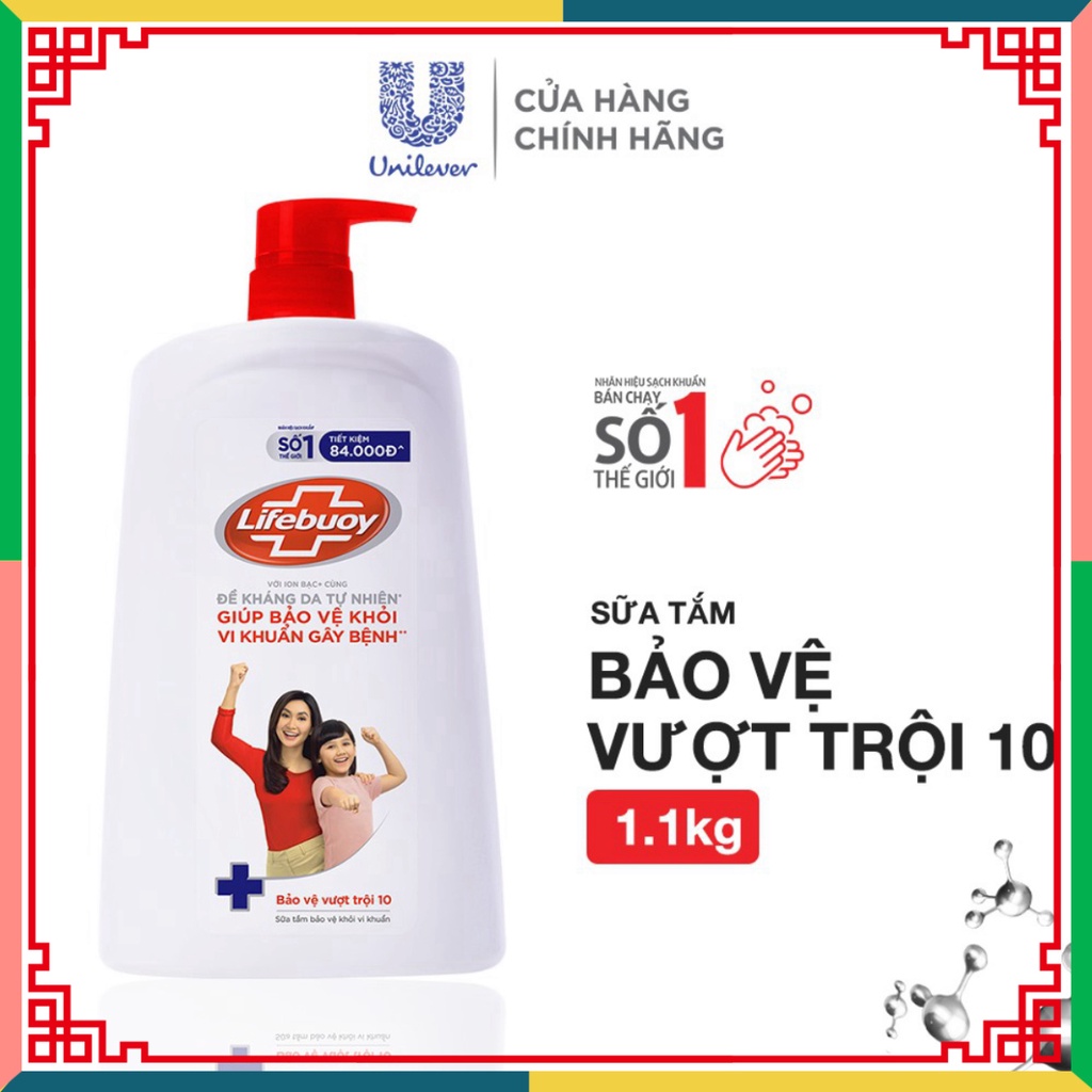 Sữa tắm Lifebuoy 1100g giúp chở che khỏi 99.9% vi sinh vật và phòng ngừa vi sinh vật lan truyền trên da tốt nhất ( Đại l