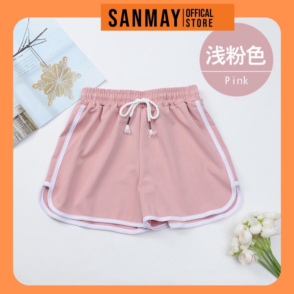 Quần Đùi Nữ Mặc Nhà SANJOLI Sooc Ngắn Thể Thao lưng thun vải đẹp, màu đen hồng Hàn Quốc QD005