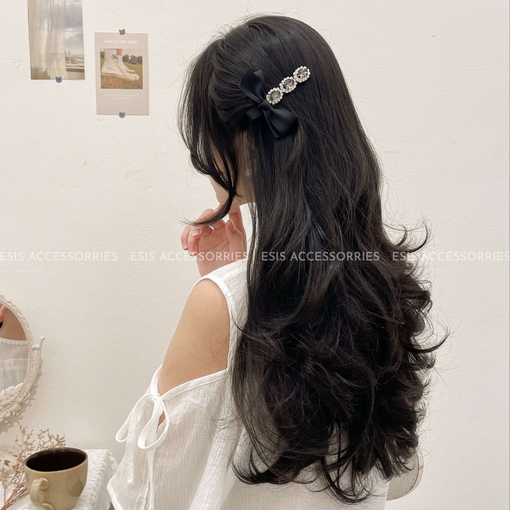 KẸP TÓC MÁI NỮ, KẸP ĐÍNH ĐÁ PHỐI NƠ LỤA HÀN QUỐC SANG TRỌNG, NỮ TÍNH ESIS ACCESORIES