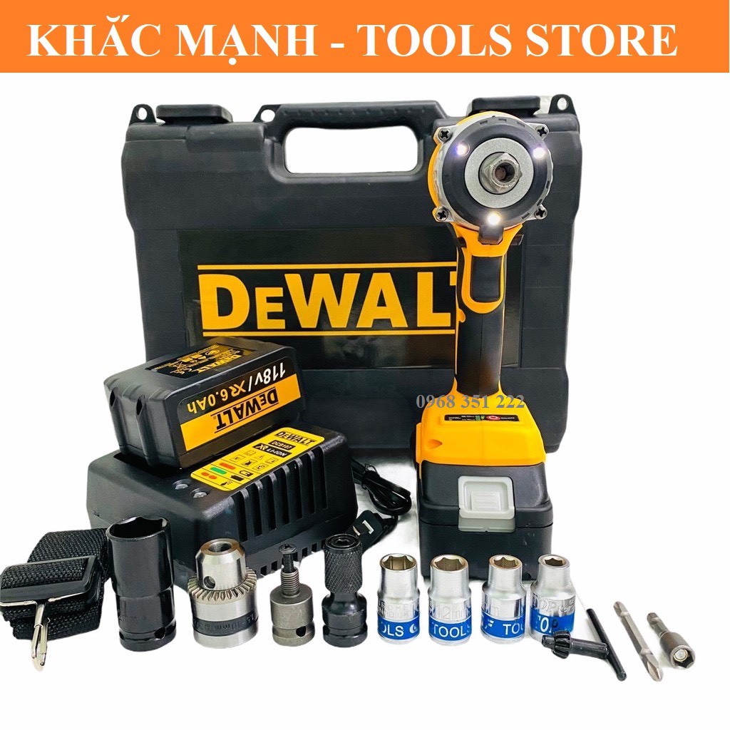 MÁY SIẾT BULONG DEWALT CAO CẤP LOẠI 3 ĐÈN LED TRỢ SÁNG, TẶNG BỘ ĐẦU CHUYỂN ĐA NĂNG KÈM 5 KHẨU