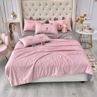 Bộ Chăn Ga Gối Cotton Lụa Tai Thỏ Chất Đẹp