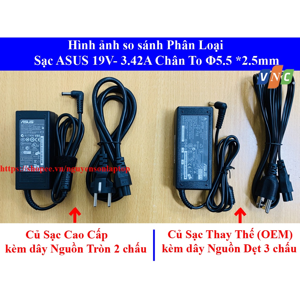 Sạc laptop Asus 19V 3.42A (New 100%) chân To 5.5mm