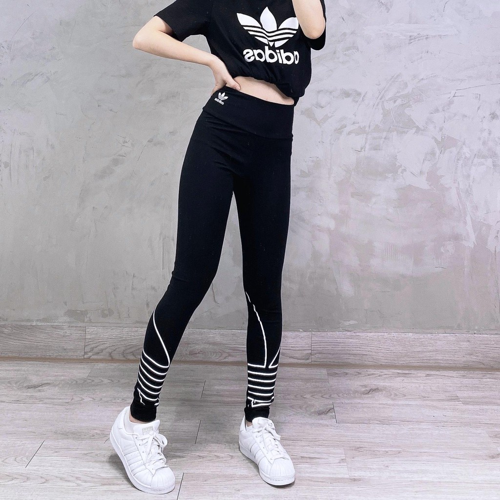 (HÀNG XUẤT XỊN) Quần legging das đen logo to 1655 BIG LOGO OUTLINE TREFOIL TIGHTS Made in Cambodia full tag | BigBuy360 - bigbuy360.vn