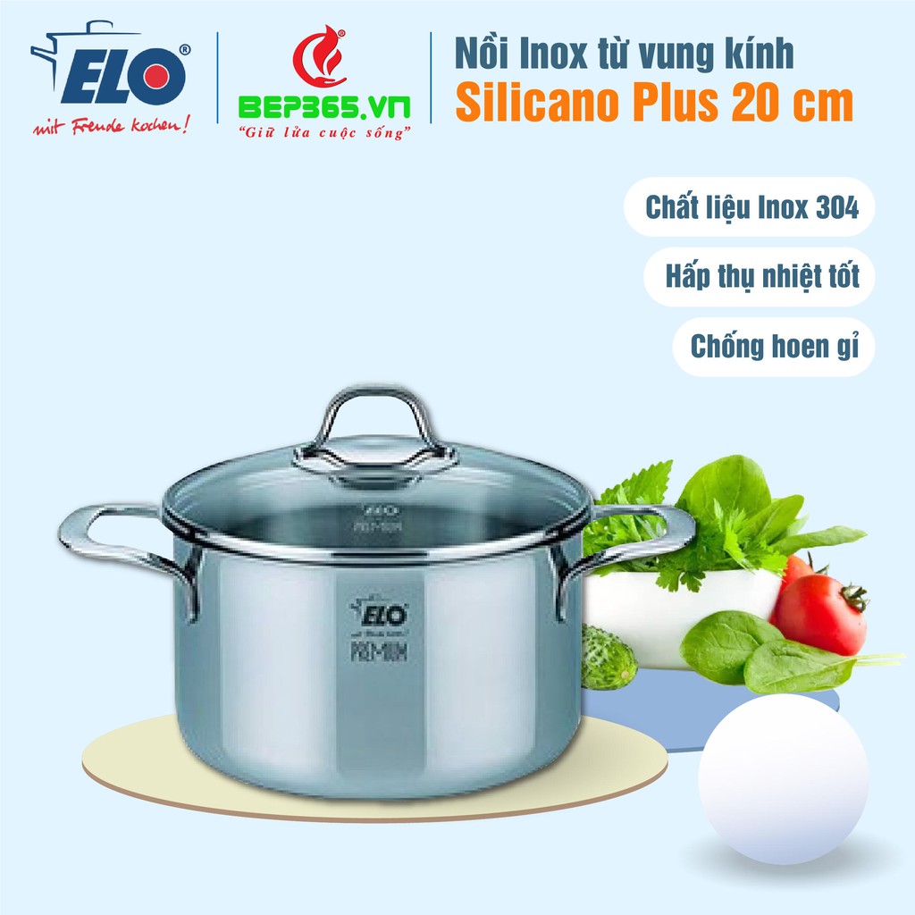 Nồi Inox từ vung kính Elo Silicano Plus 20cm