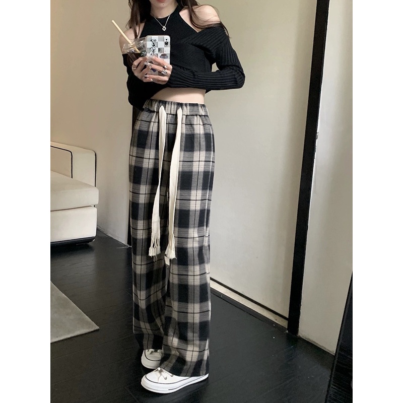 Quần Ống Rộng Suông - Quần cullotes cạp chun kẻ karo SanDi | BigBuy360 - bigbuy360.vn