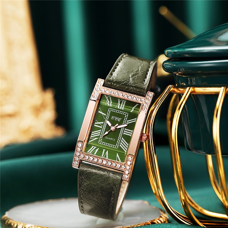 Đồng Hồ Mặt Chữ Nhật Dây Da Thời Trang Cho Nữ