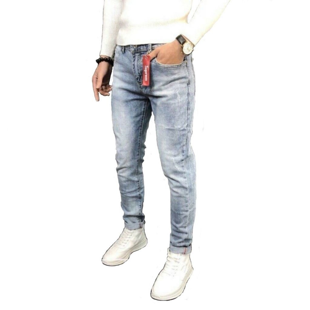 Quần Jean Nam Chất Bò Kiểu Xanh Bạc Trơn Đơn Giản KJ5678QM