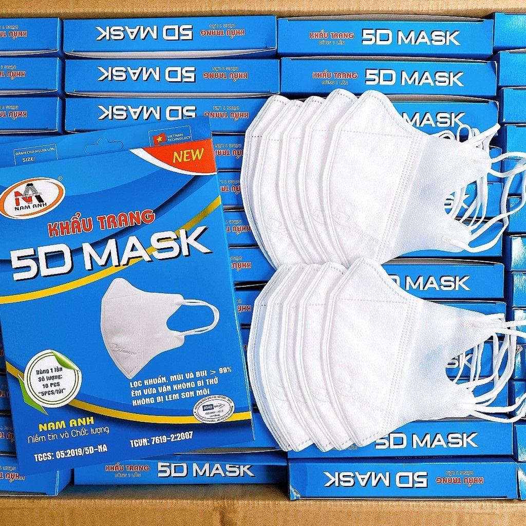 Set 10 chiếc khẩu trang 5D mask Nam Anh, kháng khuẩn, lọc bụi hiệu quả