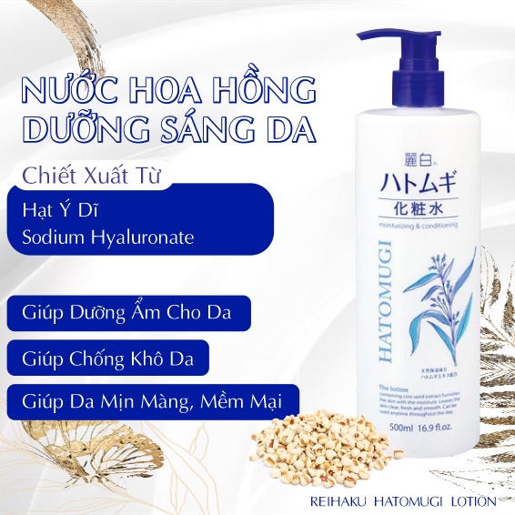 Nước Hoa Hồng Cấp Ẩm Dưỡng Trắng Mịn Da Reihaku Hatomugi Lotion 500mL