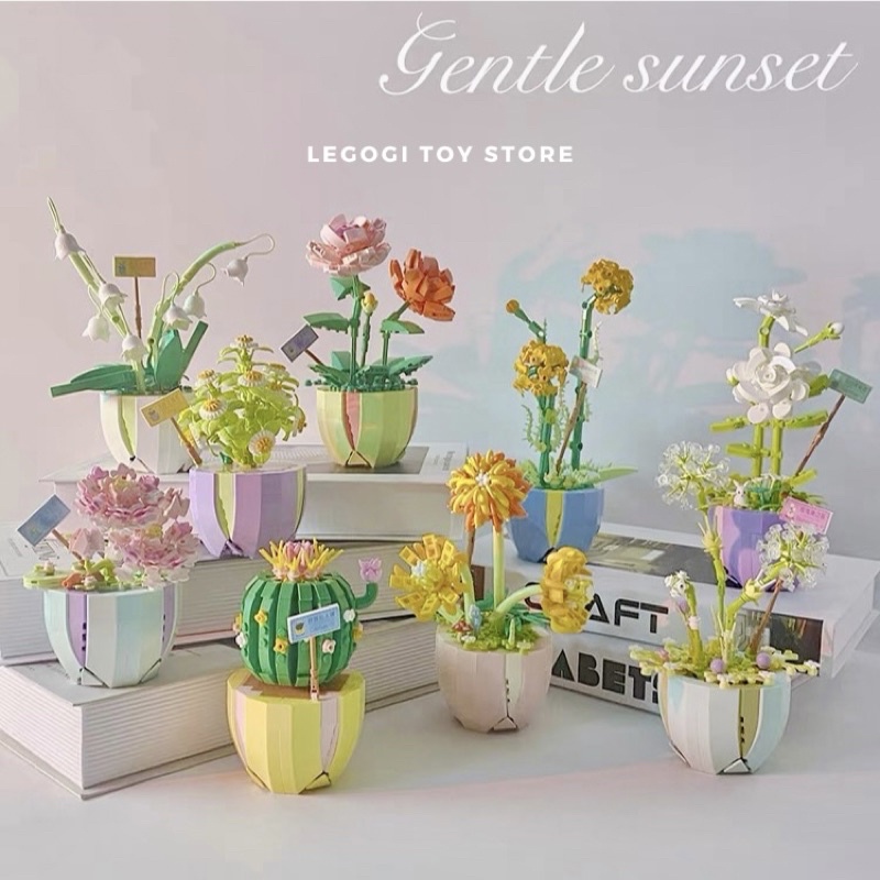 Đồ chơi xếp hình Legogi CHẬU HOA 9 MẪU mô hình hoa lắp ráp lắp ghép quà tặng bạn nữ trang trí phòng học bàn làm việc