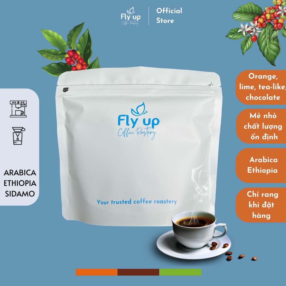 Cà phê Espresso Ethiopia Sidamo gói 200g, Cafe Filter/Coldbrew nguyên chất rang mộc từ Fly Up Coffee