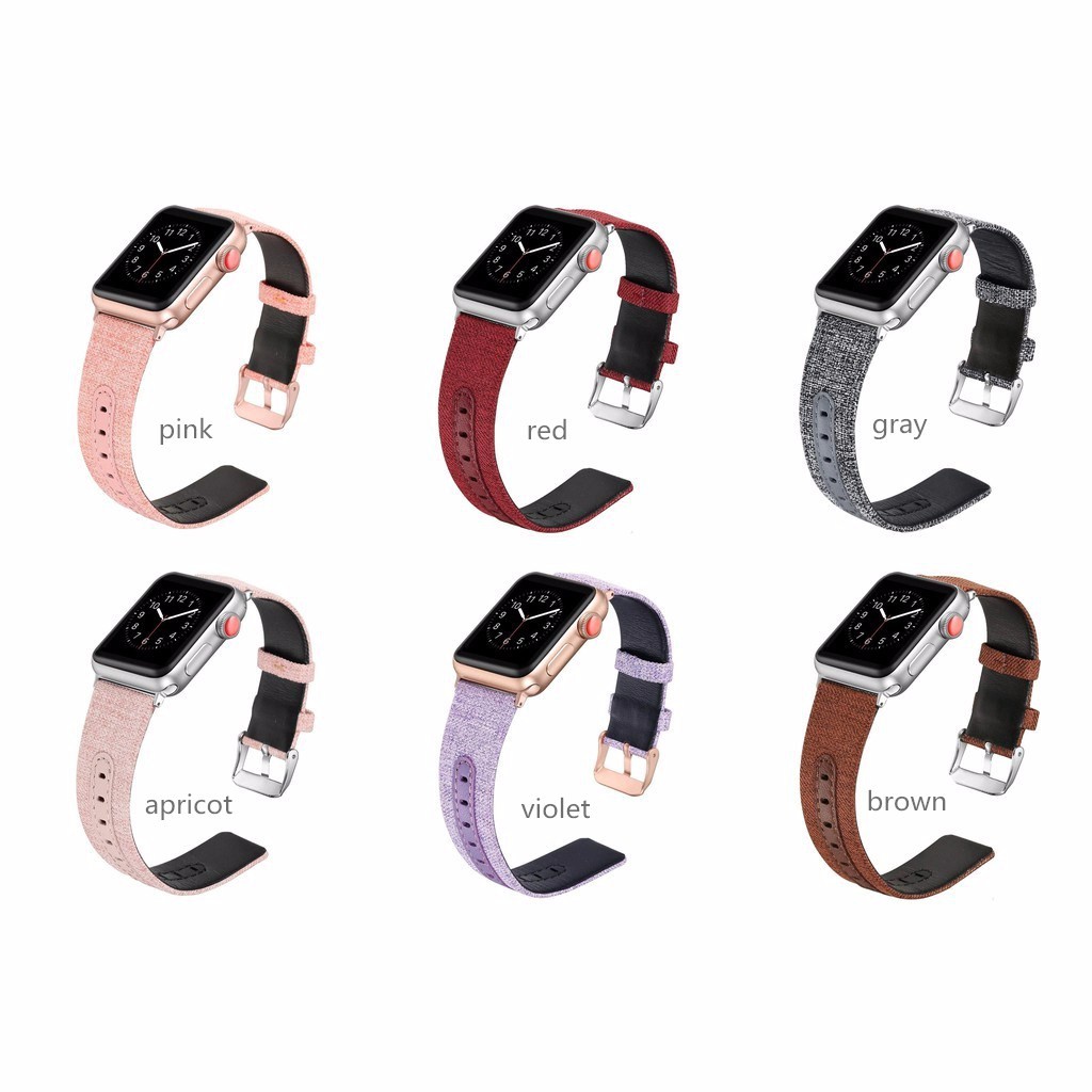 Dây đồng hồ chất liệu da + vải canvas khóa thép không gỉ cao cấp phù hợp với các dòng Apple Watch 1 / 2 / 3 / 4