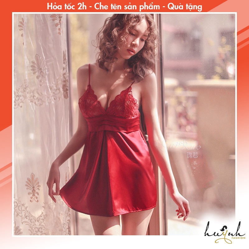 Váy ngủ hai dây phối ren chân ngực xếp ly cao cấp GUIRUO - N64