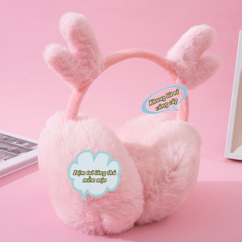 Bông Chụp Tai Lông Thú Có Sừng Tuần Lộc, Siêu Cute, Giữ Ấm Cho Những Người Cô Đơn Mùa Đông Không Có Người Yêu