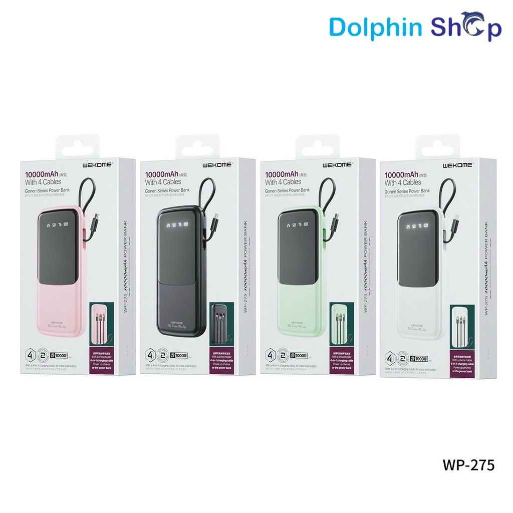 Sạc Dự Phòng 10.000mAh WP275 / WP09 Đa Năng Có Sẵn 3 Dây Sạc