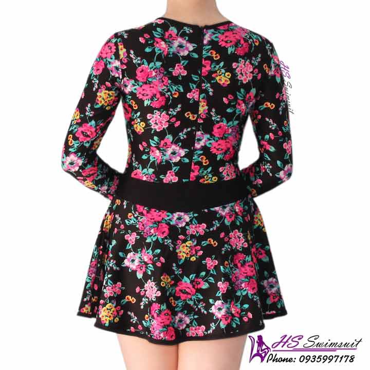 Đồ bơi nữ kín đáo liền mảnh váy dài tay hoa 056 | BigBuy360 - bigbuy360.vn