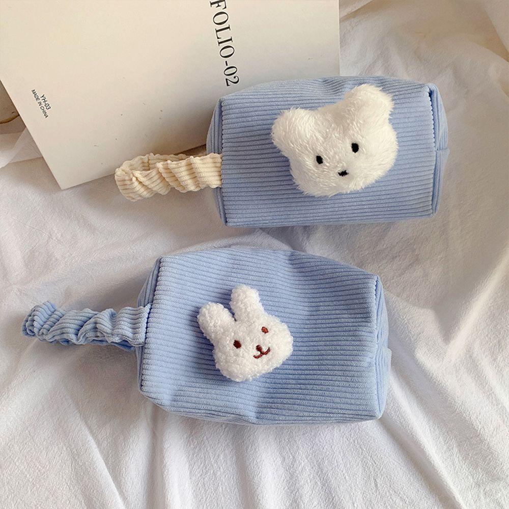 1 Túi Đựng Đồ Trang Điểm Bằng Vải Nhung Kẻ In Hoạt Hình Dành Cho Học Sinh Ốp