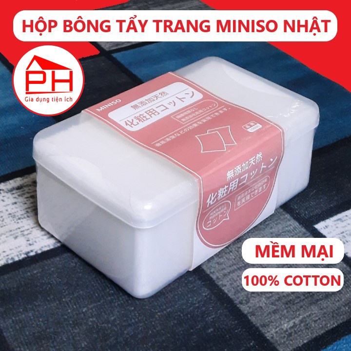 (HỘP 1000 miếng) BÔNG TẨY TRANG MINISO NHẬT BẢN 100% cotton mềm mại thấm hút tốt - Gia dụng Phước Hòa