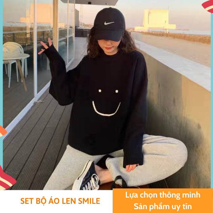 Set bộ áo len nữ SMILE cao cấp gồm áo và quần dài dầy dặn, FREESHIP, form rộng, phong cách Hàn Quốc, Ulzzang [CÓ SẴN] | BigBuy360 - bigbuy360.vn