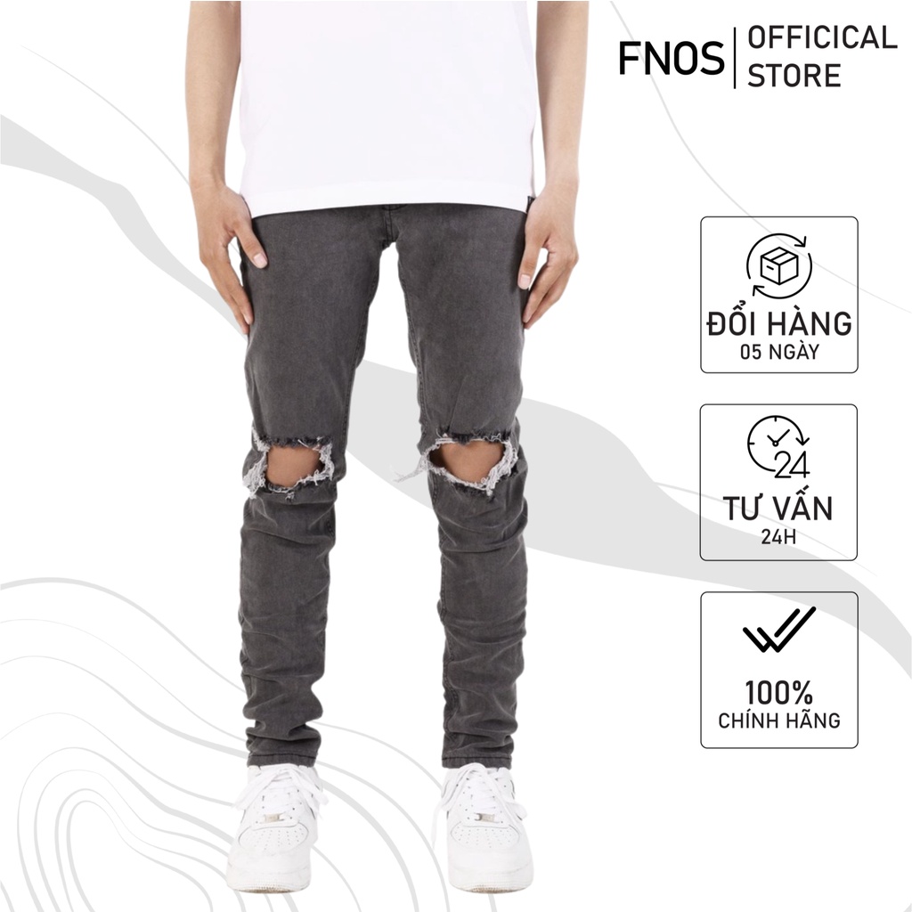 Quần Skinny Jeans Nam FNOS Streetwear Màu Xám Rách Gối NZ22 - Local Brand Chính Hãng