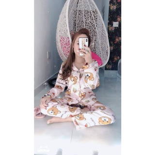 Đồ bộ Lụa satin viền tay dài quần dài