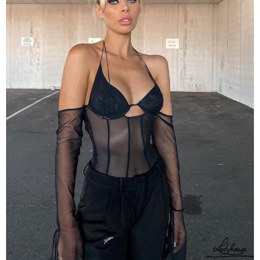 Áo Lưới Tay Loe Hở Lưng Gợi Cảm Dành Cho Nữ