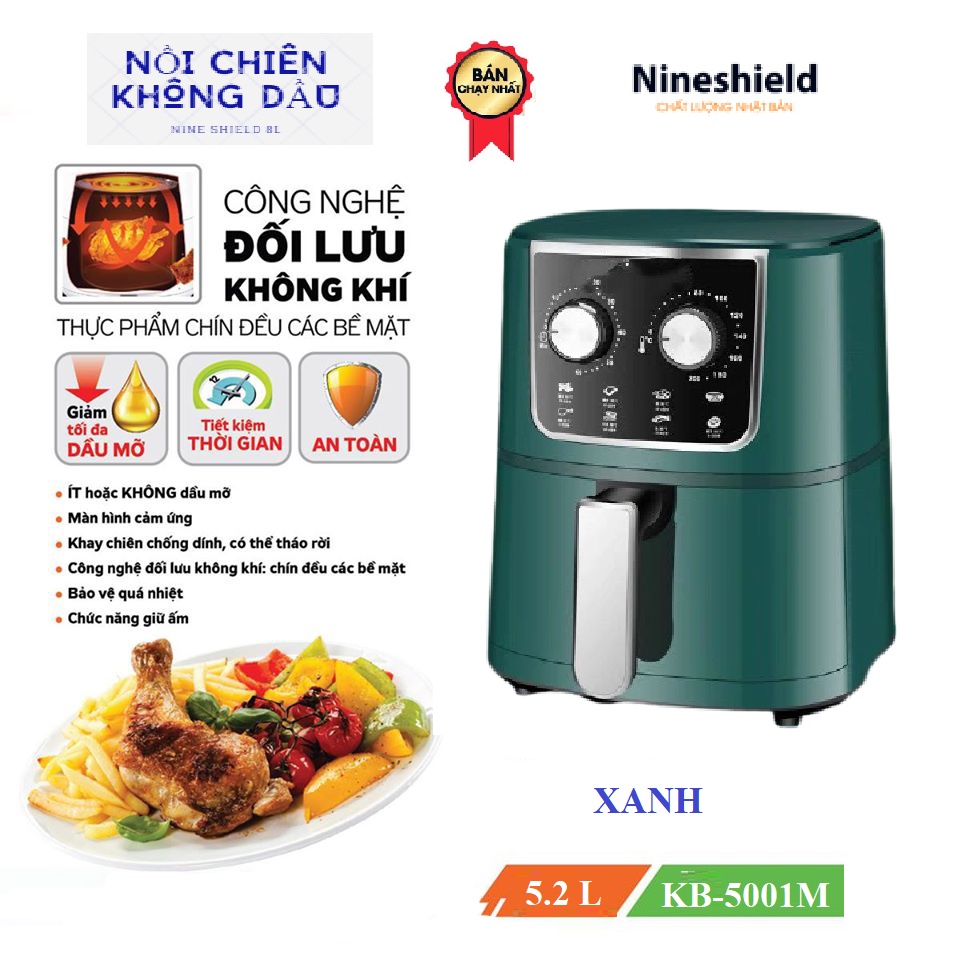 (FREE SHIP) NỒI CHIÊN KHÔNG DẦU 8L NINESHIELD KB-6001M VÀ KB-6001M-1 CÔNG NGHỆ INVENTER