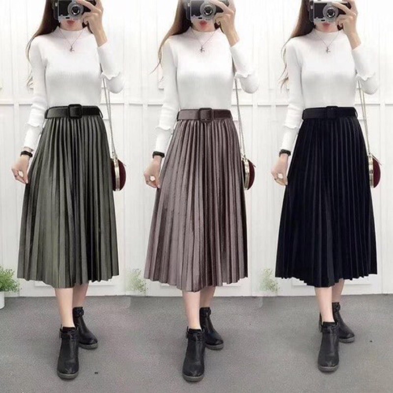 chân váy nhung xếp ly - mẫu giao ngẫu nhiên