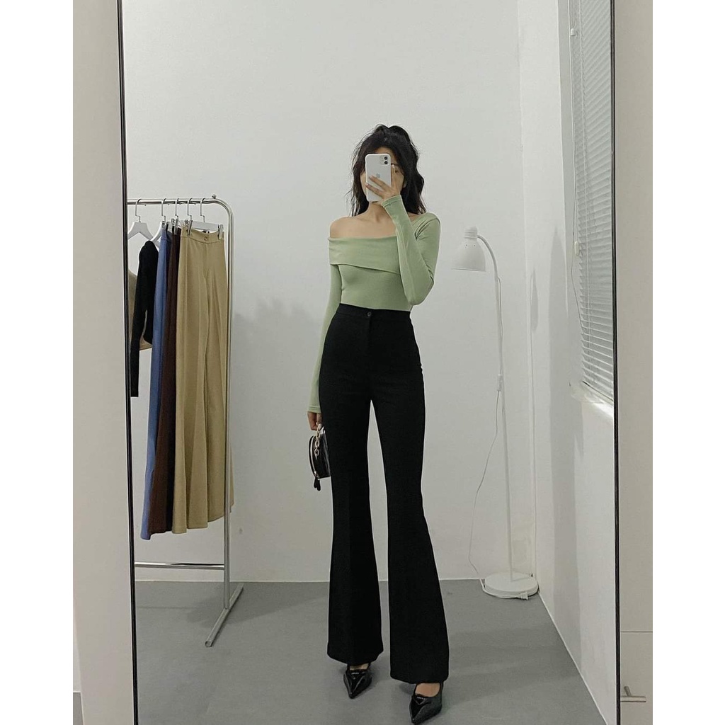 Quần ống loe nữ lưng cao quần tây dài công sở LOKISO QD12