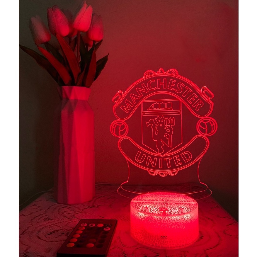 Đèn Ngủ Led 3D Logo CLB Bóng đá Manchester United | 16 Màu + Remote | Đèn Led 3D Manchester United trang trí phòng ngủ