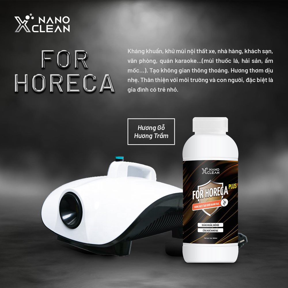 Dung dịch tạo khói, phun khói khử mùi ô tô Nano Xclean For Horeca plus -hương gỗ/ trầm- khử khuẩn, khử mùi [COMBO 1L]