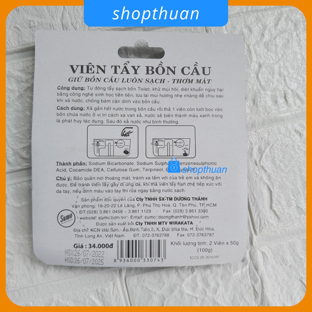 Viên tẩy bồn cầu Sumo 100gr ( 2 viên / vỉ ), giúp nhà vệ sinh luôn sạch sẽ và thơm mát