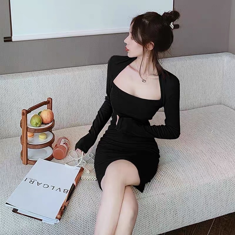 [Hàng Đẹp] Váy Body Zip Tay Dài Cổ Vuông Sexy, Đầm Dáng Ôm Có Ảnh Thật Kèm Video