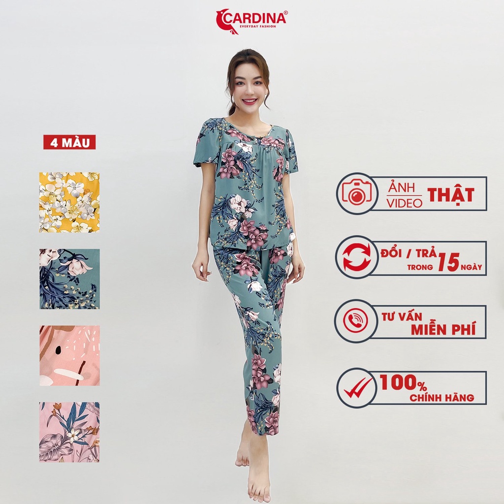 Đồ Bộ Nữ 𝐂𝐀𝐑𝐃𝐈𝐍𝐀 Chất Lanh Lụa Nhật Cao Cấp Áo Cộc Tay Quần Dai Suông Họa Tiết 2LF32