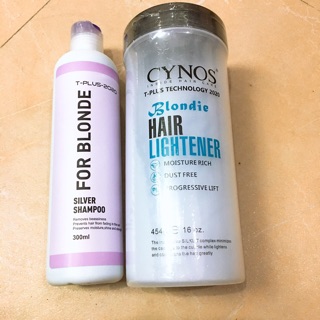 Bộ đôi bột tẩy tóc cao cấp Cynos và Dầu gội khử vàng tóc tẩy Tplus 2020