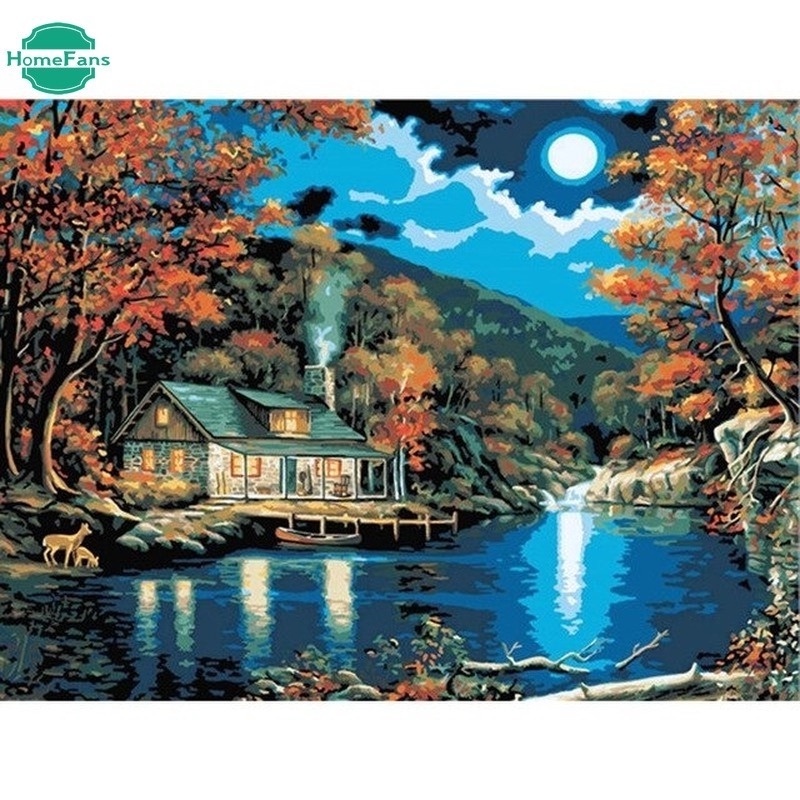 Tranh Đính Đá 5D Tự Làm Hình Phong Cảnh Kích Thước Lớn 80x60cm Trang Trí Nhà Cửa