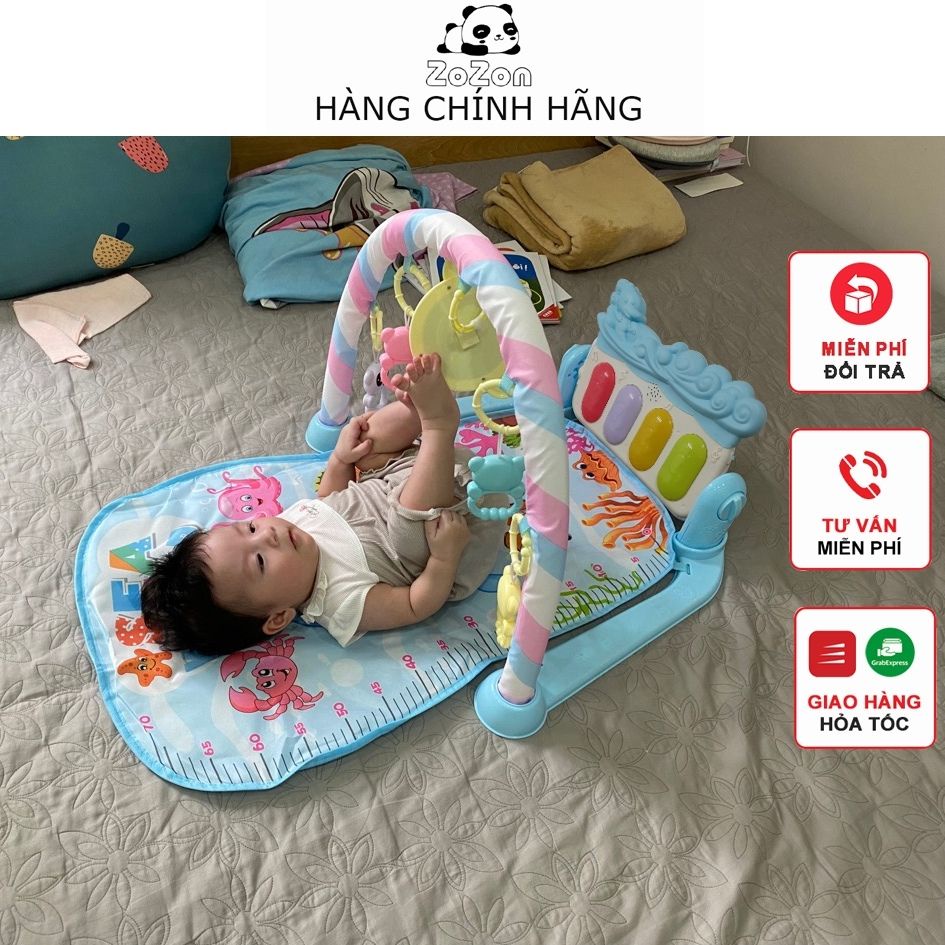 Thảm Nhạc Cho Bé Sơ Sinh Nằm Chơi Piano Gym Khỉ Voi Hươu Đồ Chơi Cho Bé Vận Động 4 Giác Quan Thông Minh Zozon