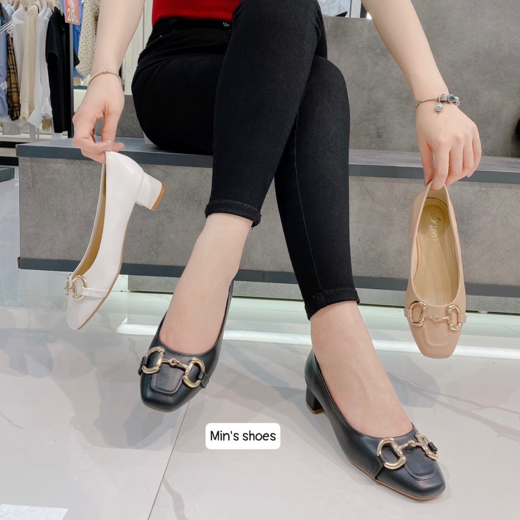Min's Shoes - Giày Gót Vuông Da Dê Cao Cấp V221