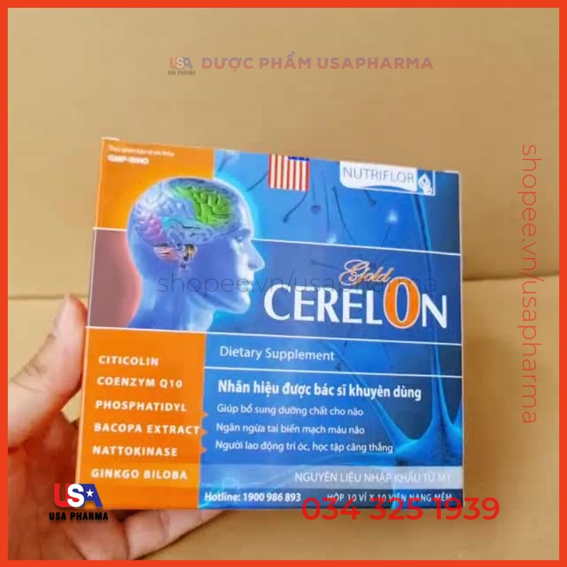 Viên bổ não CERELON GOLD - Tăng cường lưu thông tuần hoàn máu não, hoạt huyết dưỡng não - Hộp 100 viên | USA