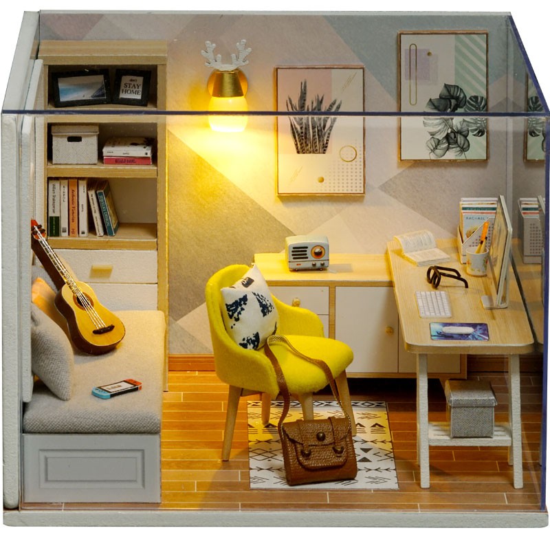 Mô hình nhà DIY Doll House Sunshine Study Kèm Mica Chống bụi, Bộ dụng cụ và Keo dán