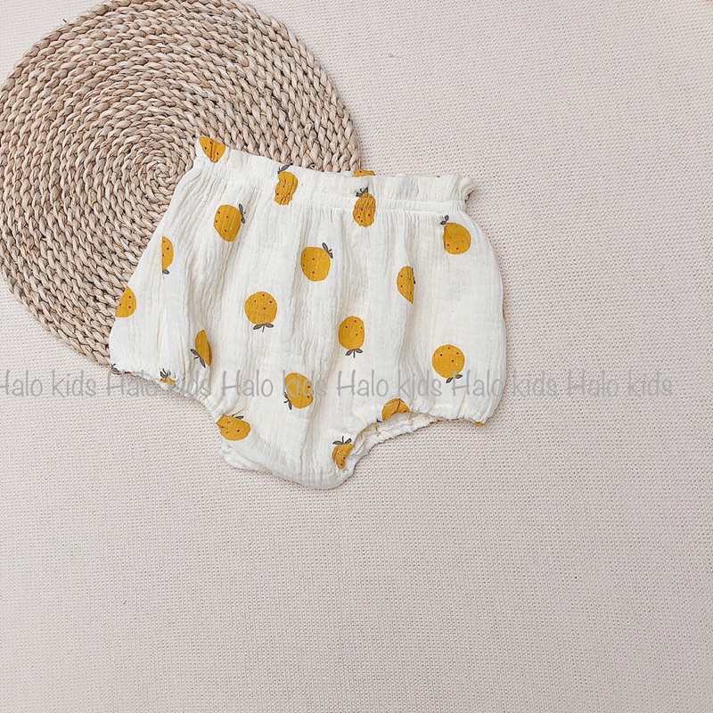 Quần bí chất liệu xô muslin hoạ tiết xinh xắn cho bé gái