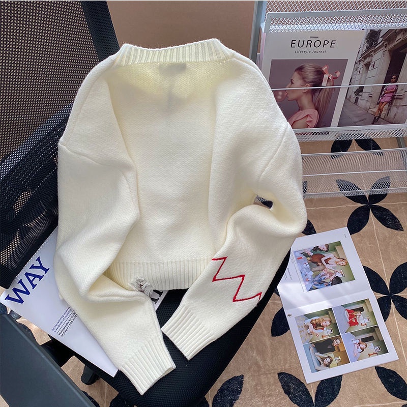 Áo Sweater Dáng Ngắn Thêu Hình Trái Tim Xinh Xắn  tao bao