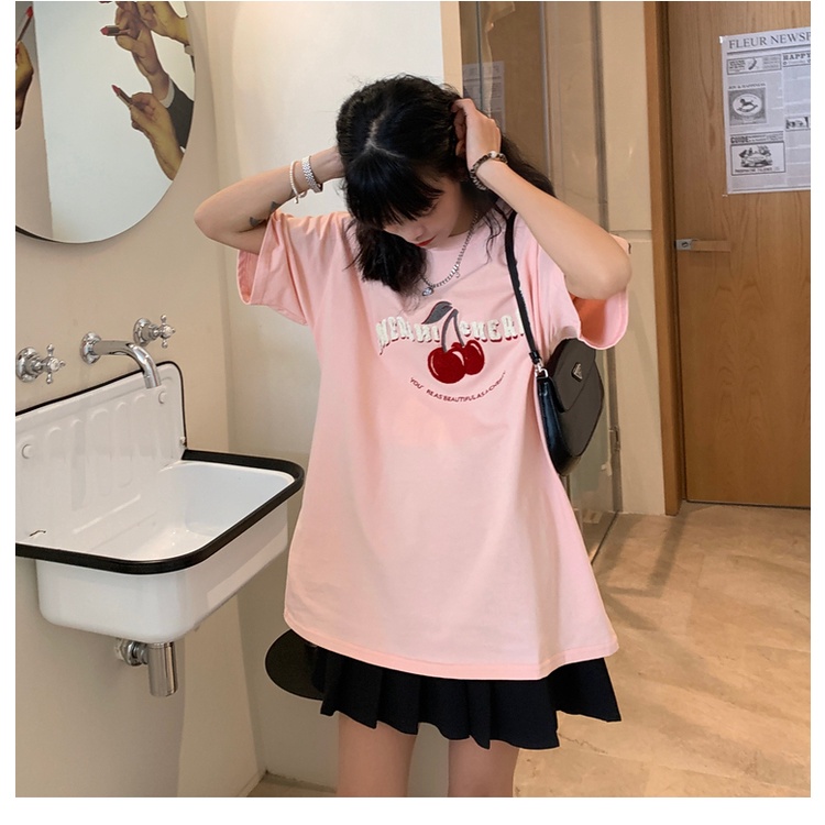 Áo thun SUXI ngắn tay cổ tròn in họa tiết trái cây đơn giản cho nữ