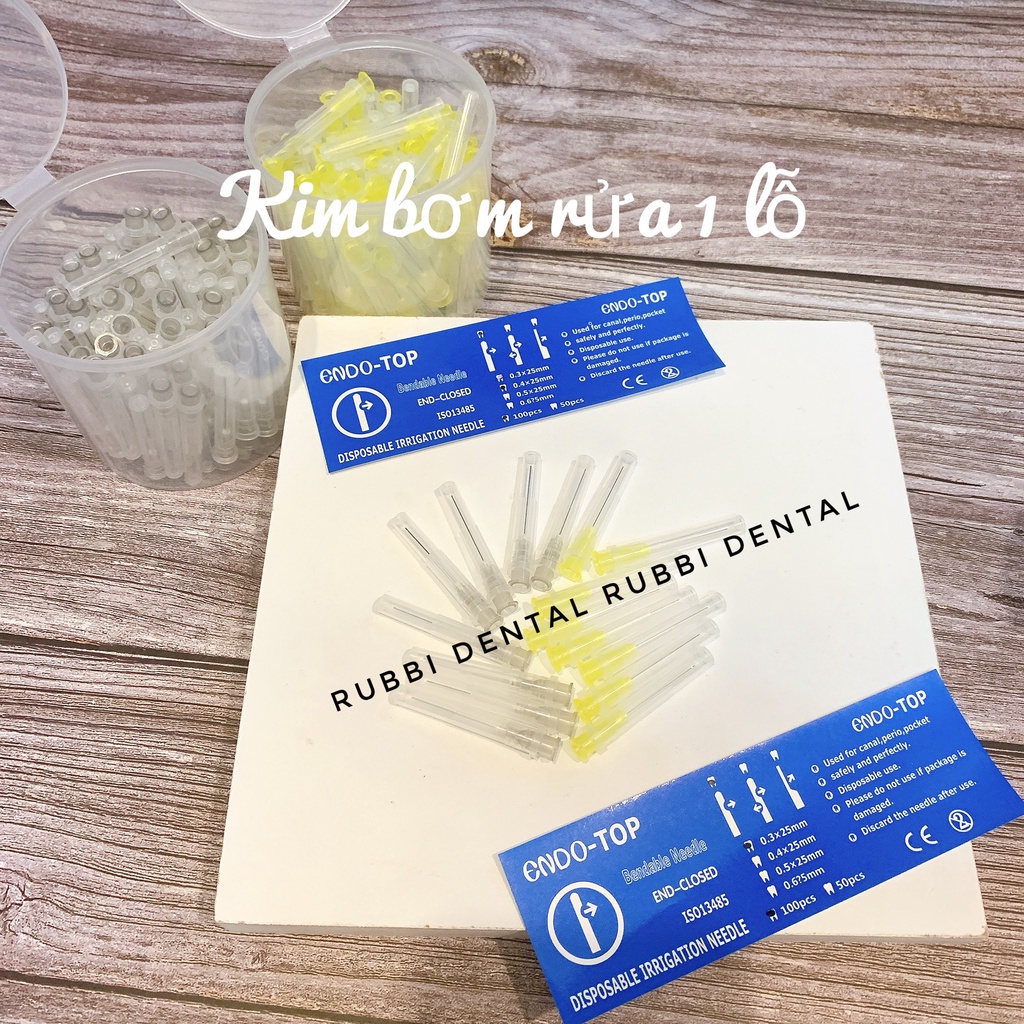 Combo 100 chiếc kim bơm rửa nội nha chống quá chóp 1 lỗ, 2 lỗ dùng trong nha khoa