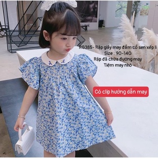 RG385_Rập giấy may đầm cổ sen xếp li bé gái