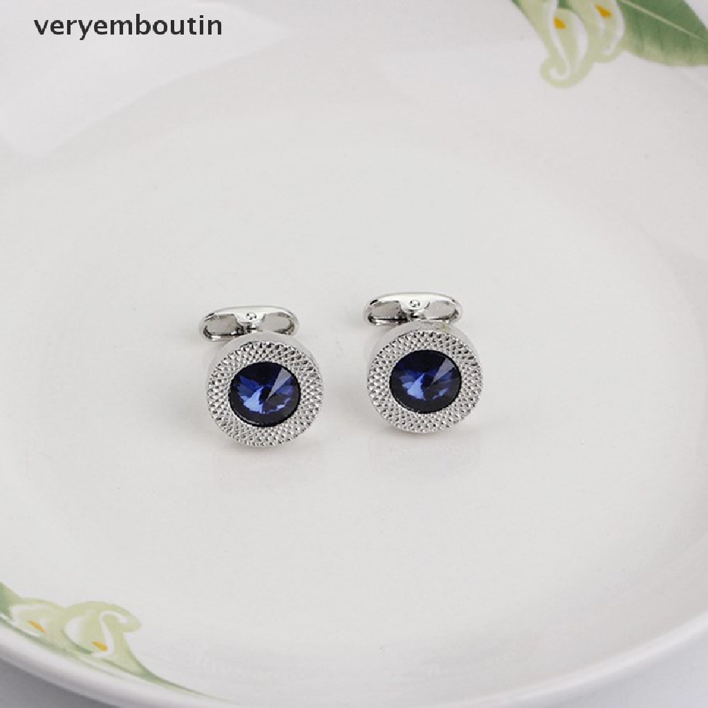 Nút cài cổ tay áo đính đá pha lê màu trắng phối xanh lam thời trang dành cho nữ