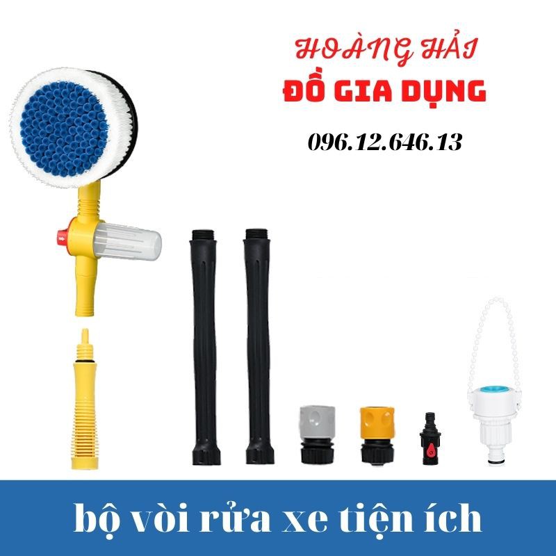 Bộ dụng cụ rửa xe oto tự xoay, Vòi rửa Xe Hơi kết hợp bàn chải rửa Tự động xoay tròn 360, tự tạo bọt