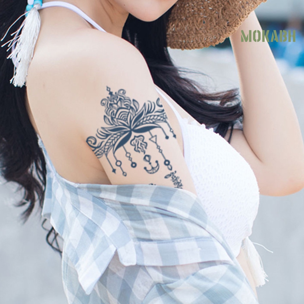 Hình Xăm Dán Tạm Thời Hình Hoa Sen Màu Đen Chống Thấm Nước Lâu Trôi